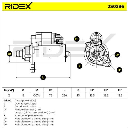 RIDEX Motor Starter/Anlasser 2kW für VW Golf 5 Schrägheck (1K1) POLO (9N) TOURAN Bild RIDEX Motor Starter/Anlasser 2kW für VW Golf 5 Schrägheck (1K1) POLO (9N) TOURAN