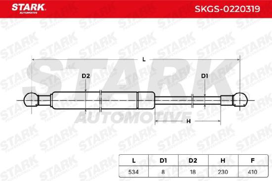 STARK SKGS-0220319 Heckklappendämpfer Länge:534mm 420N Hub: 230mm für FORD Bild STARK SKGS-0220319 Heckklappendämpfer Länge:534mm 420N Hub: 230mm für FORD