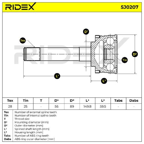 RIDEX 5J0207 Gelenksatz Antriebswelle Achswelle radseitig für HYUNDAI TERRACAN Bild RIDEX 5J0207 Gelenksatz Antriebswelle Achswelle radseitig für HYUNDAI TERRACAN