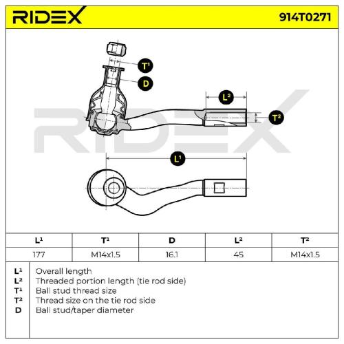 RIDEX Spurstangenkopf Vorderachse links Traggelenk M14x1,5 914T0271 Bild RIDEX Spurstangenkopf Vorderachse links Traggelenk M14x1,5 914T0271