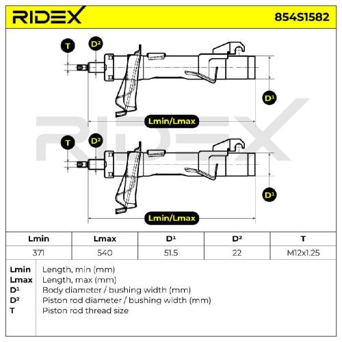 RIDEX 854S1582 2x Stoßdämpfer Federbein Gasdruck Vorne rechts links für FORD Bild RIDEX 854S1582 2x Stoßdämpfer Federbein Gasdruck Vorne rechts links für FORD