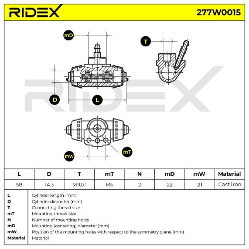 RIDEX 277W0015 1x Radbremszylinder Trommelbremse Radzylinder Hinten beidseitig Bild RIDEX 277W0015 1x Radbremszylinder Trommelbremse Radzylinder Hinten beidseitig