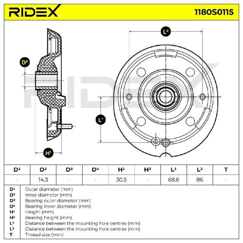 RIDEX 1180S0115 Federbeinstützlager ohne Kugellager Vorne für CITROËN 503849 Bild RIDEX 1180S0115 Federbeinstützlager ohne Kugellager Vorne für CITROËN 503849