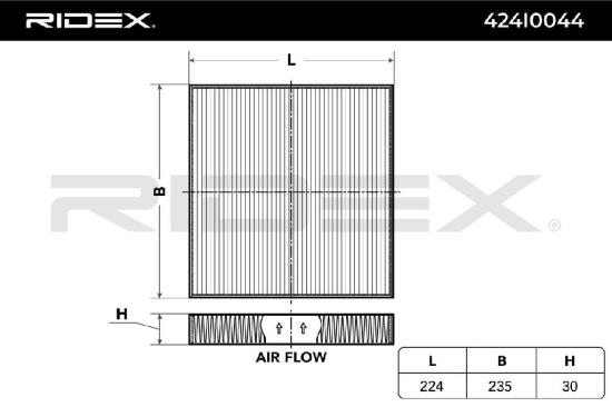RIDEX 424I0044 Innenraumfilter Pollenfilter Höhe: 30 Breite: 235 Länge: 224 Bild RIDEX 424I0044 Innenraumfilter Pollenfilter Höhe: 30 Breite: 235 Länge: 224