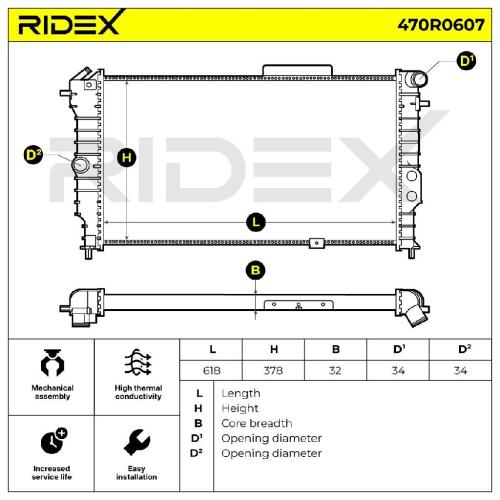 RIDEX 470R0607 Motorkühler / Wasserkühler für OPEL Calibra A (C89) 3096385 Bild RIDEX 470R0607 Motorkühler / Wasserkühler für OPEL Calibra A (C89) 3096385
