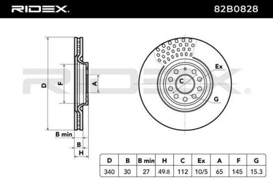 RIDEX 82B0828 2x Bremsscheiben Vorne Ø340,0mm Belüftet für VW 3C0615301D Bild RIDEX 82B0828 2x Bremsscheiben Vorne Ø340,0mm Belüftet für VW 3C0615301D