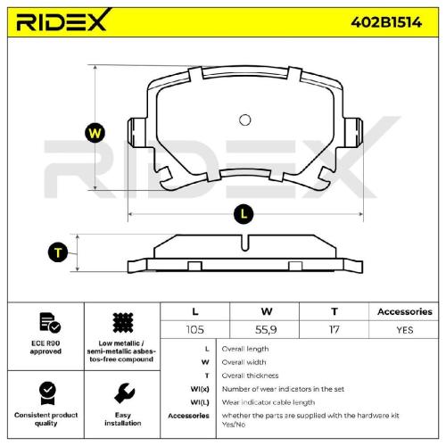 RIDEX Bremsbelagsatz Bremsbeläge Hinten für VW Golf 5 Schrägheck (1K1) Golf 5I Bild RIDEX Bremsbelagsatz Bremsbeläge Hinten für VW Golf 5 Schrägheck (1K1) Golf 5I