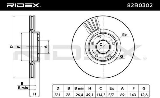 RIDEX 82B0302 2x Bremsscheiben Vorne Ø321mm Belüftet für KIA SORENTO III Bild RIDEX 82B0302 2x Bremsscheiben Vorne Ø321mm Belüftet für KIA SORENTO III