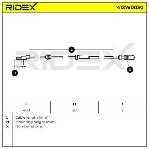 RIDEX ABS-Sensor 412W0030 Vorderachse beidseitig Sensorart: Induktivsensor 400mm Bild RIDEX ABS-Sensor 412W0030 Vorderachse beidseitig Sensorart: Induktivsensor 400mm