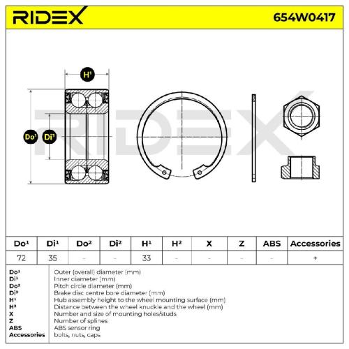 RIDEX 654W0417 Radlagersatz pro 1 Rad Vorne beidseitig passend für PEUGEOT Bild RIDEX 654W0417 Radlagersatz pro 1 Rad Vorne beidseitig passend für PEUGEOT