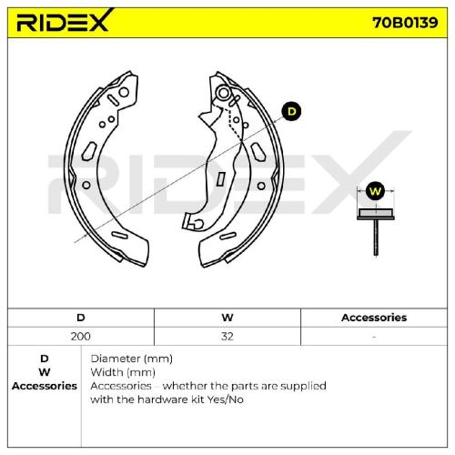 RIDEX Bremsbacken Satz für Trommelbremse Hinten mit Hebel für FORD 70B0139 Bild RIDEX Bremsbacken Satz für Trommelbremse Hinten mit Hebel für FORD 70B0139