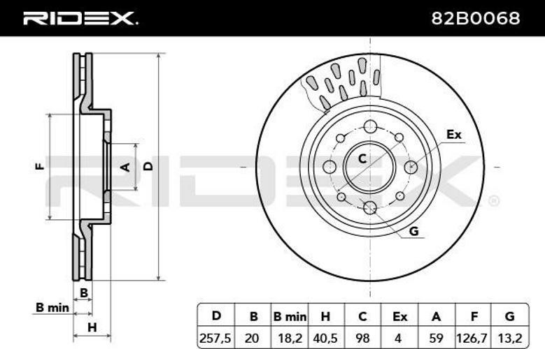 RIDEX 82B0068 2x Bremsscheiben Vorne Ø257,2mm Belüftet für FIAT PUNTO (188)