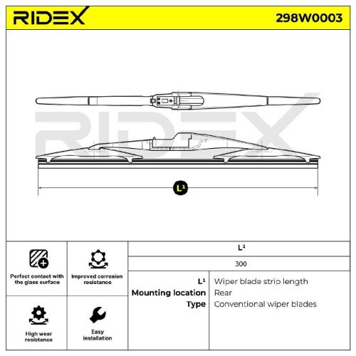 RIDEX 298W0003 Heckscheibenwischer ohne Spoiler Hinten 300mm für OPEL Bild RIDEX 298W0003 Heckscheibenwischer ohne Spoiler Hinten 300mm für OPEL