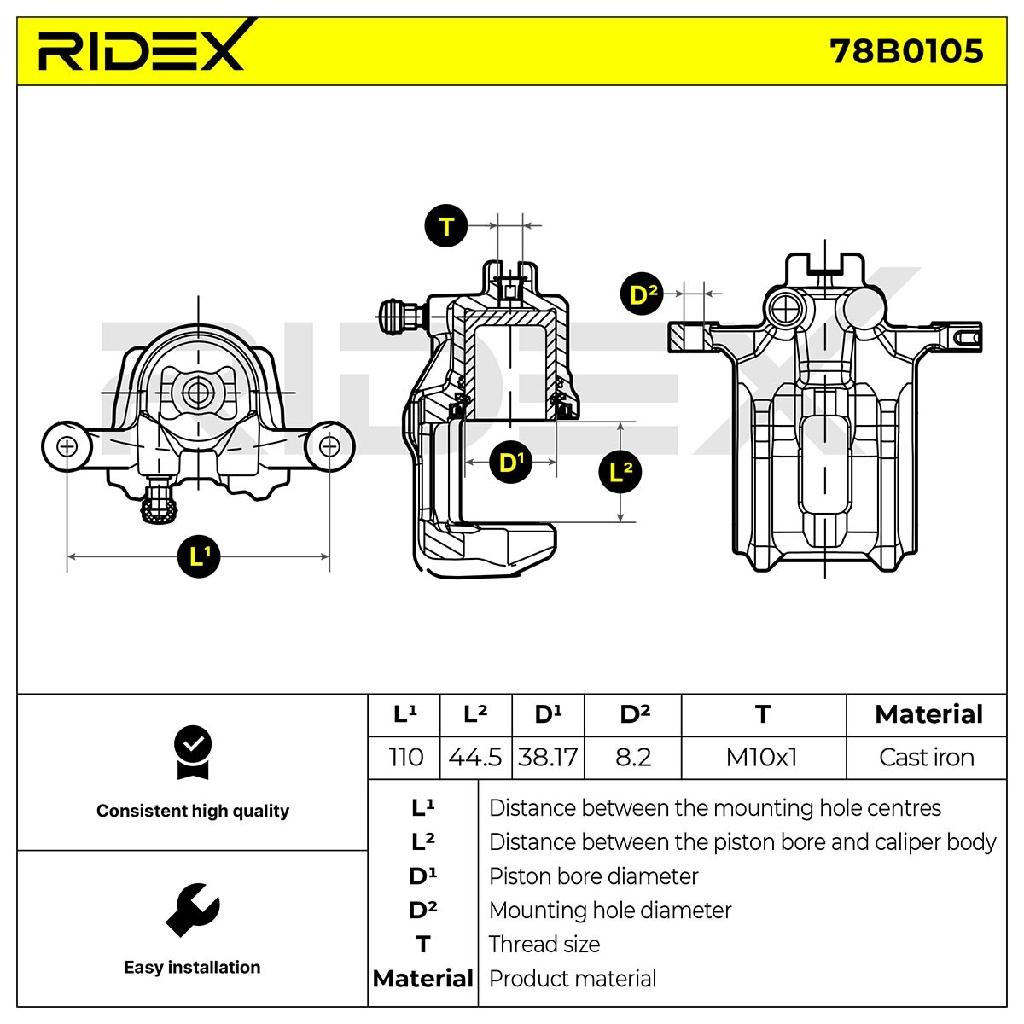 RIDEX 78B0105 Bremssattel Bremszange Hinten links für HONDA CR-V IV (RM)