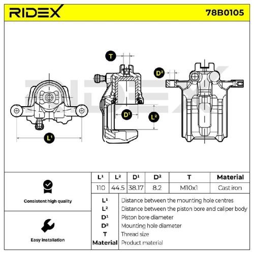 RIDEX 78B0105 Bremssattel Bremszange Hinten links für HONDA CR-V IV (RM) Bild RIDEX 78B0105 Bremssattel Bremszange Hinten links für HONDA CR-V IV (RM)