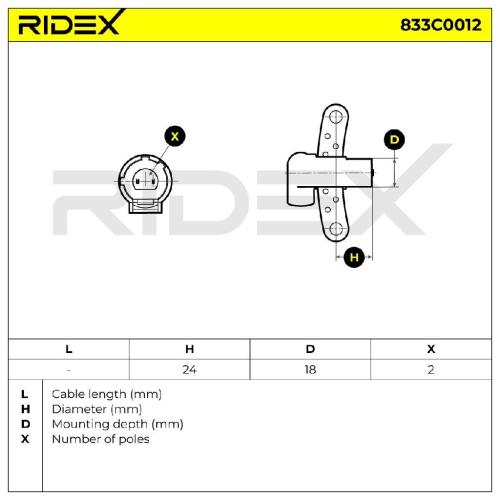 RIDEX Kurbelwellensensor 833C0012 Anzahl der Steckkontakte: 2 Induktivsensor Bild RIDEX Kurbelwellensensor 833C0012 Anzahl der Steckkontakte: 2 Induktivsensor