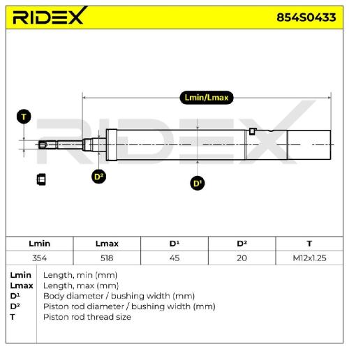 RIDEX 854S0433 2x Stoßdämpfer Federbein Gasdruck Hinten für SUZUKI 4180064B51000 Bild RIDEX 854S0433 2x Stoßdämpfer Federbein Gasdruck Hinten für SUZUKI 4180064B51000