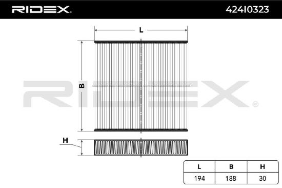 RIDEX 424I0323 Innenraumfilter Pollenfilter Höhe: 30 Breite: 188 Länge: 194 Bild RIDEX 424I0323 Innenraumfilter Pollenfilter Höhe: 30 Breite: 188 Länge: 194