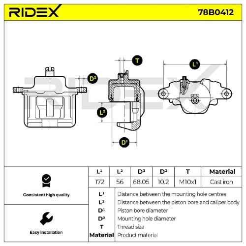 RIDEX 78B0412 Bremssattel Bremszange Vorne rechts für NISSAN Patrol GR IV SUV Bild RIDEX 78B0412 Bremssattel Bremszange Vorne rechts für NISSAN Patrol GR IV SUV