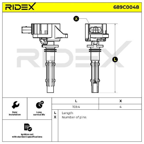 RIDEX 689C0048 Zündspule Anschlussanzahl 4 passend für MERCEDES-BENZ 0001501980 Bild RIDEX 689C0048 Zündspule Anschlussanzahl 4 passend für MERCEDES-BENZ 0001501980