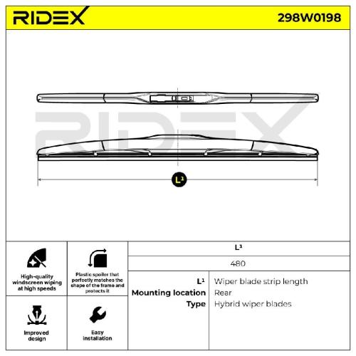 RIDEX Scheibenwischer Wischblatt Stück mit Spoiler Vorne Länge: 480mm für VW für Bild RIDEX Scheibenwischer Wischblatt Stück mit Spoiler Vorne Länge: 480mm für VW für