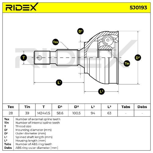 RIDEX 5J0193 Gelenksatz Antriebswelle Achswelle radseitig passend für PEUGEOT Bild RIDEX 5J0193 Gelenksatz Antriebswelle Achswelle radseitig passend für PEUGEOT