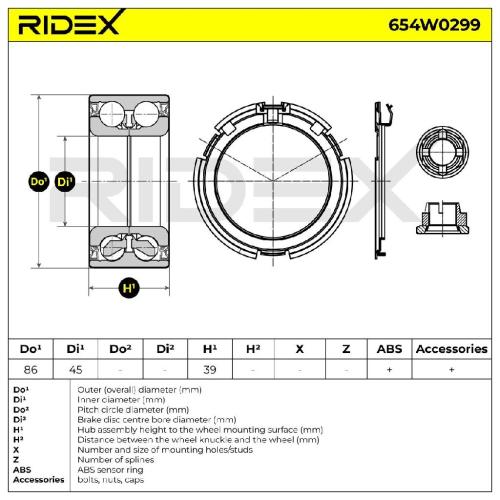 RIDEX 654W0299 Radlagersatz pro 1 Rad Vorne beidseitig Schrägkugellager für OPEL Bild RIDEX 654W0299 Radlagersatz pro 1 Rad Vorne beidseitig Schrägkugellager für OPEL