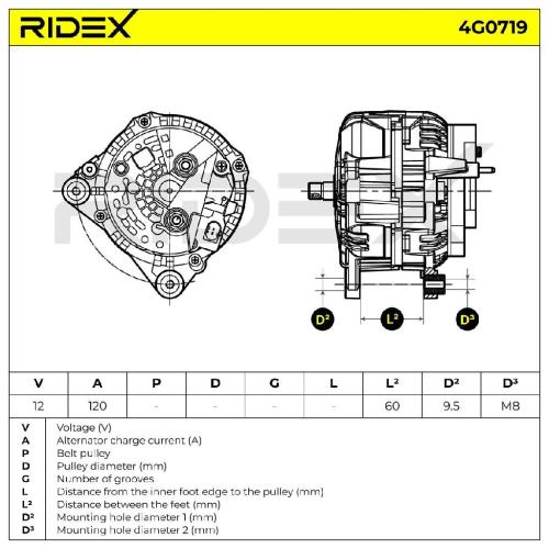 RIDEX 4G0719 Lichtmaschine 120A 12V ohne Riemenscheibe für VW Golf 1V Schrägheck Bild RIDEX 4G0719 Lichtmaschine 120A 12V ohne Riemenscheibe für VW Golf 1V Schrägheck