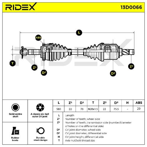 RIDEX Antriebswelle Achswelle Vorderachse/Vorne links für OPEL C1640039 Bild RIDEX Antriebswelle Achswelle Vorderachse/Vorne links für OPEL C1640039
