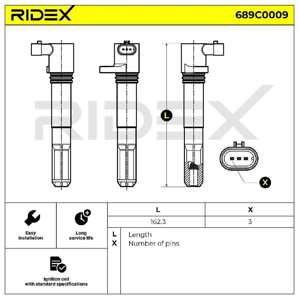 RIDEX 689C0009 Zündspule Anschlussanzahl 1 für FIAT PANDA (169) 01208108