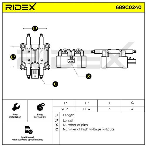RIDEX 689C0240 Zündspule 12V für MINI Schrägheck (R50, R53) K04609103AC Bild RIDEX 689C0240 Zündspule 12V für MINI Schrägheck (R50, R53) K04609103AC