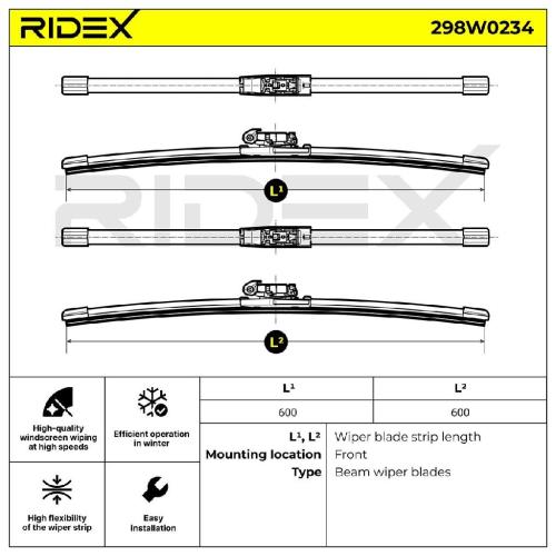2x RIDEX Scheibenwischer Satz Wischerblätter Satz mit Spoiler Vorne Länge 1: Top Bild 2x RIDEX Scheibenwischer Satz Wischerblätter Satz mit Spoiler Vorne Länge 1: Top