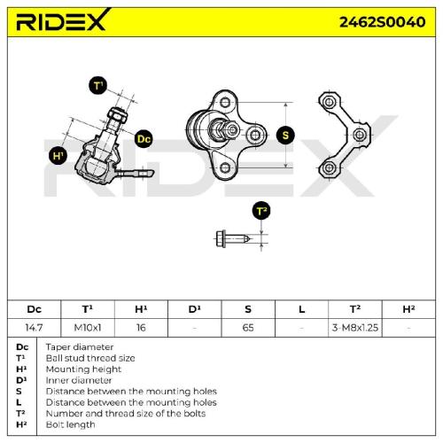 RIDEX 2462S0040 Traggelenk Führungsgelenk Vorne Rechts für VW Lupo (6X1, 6E1) Bild RIDEX 2462S0040 Traggelenk Führungsgelenk Vorne Rechts für VW Lupo (6X1, 6E1)