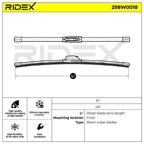 RIDEX Scheibenwischer Wischblatt Stück mit Spoiler Vorne Länge 1: 530mm Länge: Bild RIDEX Scheibenwischer Wischblatt Stück mit Spoiler Vorne Länge 1: 530mm Länge: