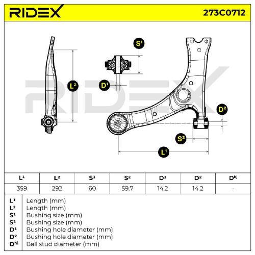 RIDEX 273C0712 Lenker Radaufhängung Querlenker Front links für TOYOTA 4806921010 Bild RIDEX 273C0712 Lenker Radaufhängung Querlenker Front links für TOYOTA 4806921010