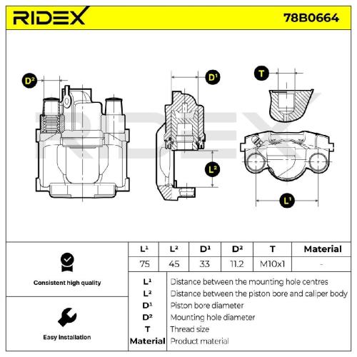 RIDEX 78B0664 Bremssattel Bremszange Hinten rechts für BMW 3 Limousine (E30) Bild RIDEX 78B0664 Bremssattel Bremszange Hinten rechts für BMW 3 Limousine (E30)