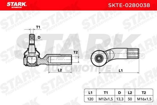 STARK Spurstangenkopf Vorderachse links Traggelenk FM16X1.5 RHT MM12X1.5 RHT Bild STARK Spurstangenkopf Vorderachse links Traggelenk FM16X1.5 RHT MM12X1.5 RHT