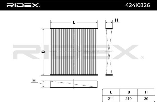 RIDEX 424I0326 Innenraumfilter Pollenfilter Höhe: 30 Breite: 210 Länge: 212 Bild RIDEX 424I0326 Innenraumfilter Pollenfilter Höhe: 30 Breite: 210 Länge: 212