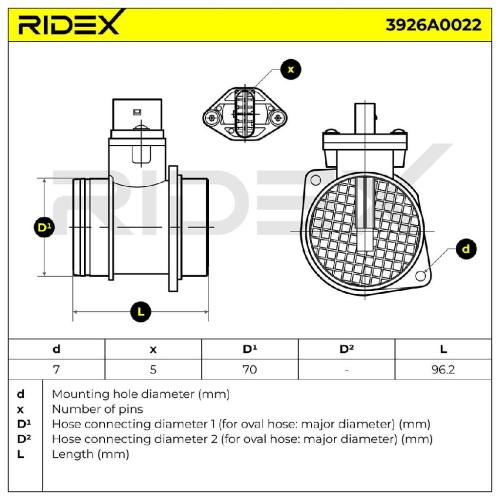 RIDEX 3926A0022 Luftmassenmesser/Luftmengenmesser LMM mit Gehäuse 5-Polig für VW Bild RIDEX 3926A0022 Luftmassenmesser/Luftmengenmesser LMM mit Gehäuse 5-Polig für VW
