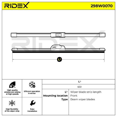 RIDEX Scheibenwischer Wischblatt Stück mit Spoiler Vorne Länge 1: 650mm Länge: Bild RIDEX Scheibenwischer Wischblatt Stück mit Spoiler Vorne Länge 1: 650mm Länge:
