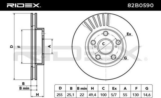RIDEX 82B0590 2x Bremsscheiben Vorne Ø254,6mm Belüftet für TOYOTA CELICA Bild RIDEX 82B0590 2x Bremsscheiben Vorne Ø254,6mm Belüftet für TOYOTA CELICA