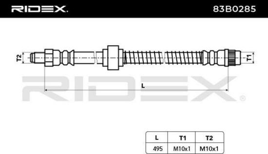 RIDEX Bremsschlauch 83B0285 VORNE beidseitig BREMSSCHLÄUCHE Länge: 495mm Bild RIDEX Bremsschlauch 83B0285 VORNE beidseitig BREMSSCHLÄUCHE Länge: 495mm
