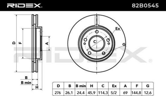 RIDEX 82B0545 2x Bremsscheiben Vorne Ø276mm Belüftet für MITSUBISHI Bild RIDEX 82B0545 2x Bremsscheiben Vorne Ø276mm Belüftet für MITSUBISHI