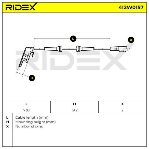RIDEX ABS-Sensor 412W0157 Hinterachse beidseitig Sensorart: aktiver Sensor 760mm Bild RIDEX ABS-Sensor 412W0157 Hinterachse beidseitig Sensorart: aktiver Sensor 760mm