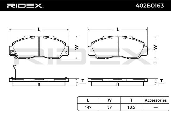 RIDEX Bremsbelagsatz Bremsbeläge Vorne für HONDA CIVIC VI Hatchback (EJ, EK) Bild RIDEX Bremsbelagsatz Bremsbeläge Vorne für HONDA CIVIC VI Hatchback (EJ, EK)