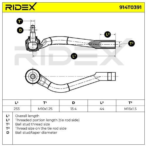 RIDEX Spurstangenkopf Vorderachse rechts Traggelenk M16x1,5 914T0391 mit für KIA Bild RIDEX Spurstangenkopf Vorderachse rechts Traggelenk M16x1,5 914T0391 mit für KIA