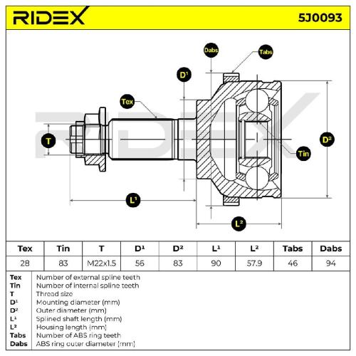 RIDEX 5J0093 Gelenksatz Antriebswelle Achswelle radseitig für KIA CARENS II (FJ) Bild RIDEX 5J0093 Gelenksatz Antriebswelle Achswelle radseitig für KIA CARENS II (FJ)