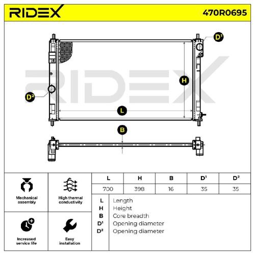 RIDEX 470R0695 Motorkühler / Wasserkühler für JEEP COMPASS (MK49) K05191286AB Bild RIDEX 470R0695 Motorkühler / Wasserkühler für JEEP COMPASS (MK49) K05191286AB