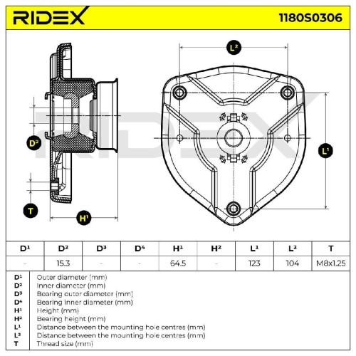 RIDEX 1180S0306 Federbeinstützlager ohne Kugellager Vorne A204320007328 Bild RIDEX 1180S0306 Federbeinstützlager ohne Kugellager Vorne A204320007328