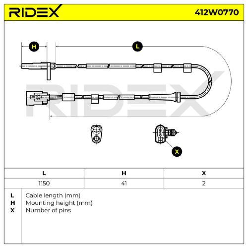 RIDEX ABS-Sensor 412W0770 Hinterachse links Sensorart: aktiver Sensor für FORD Bild RIDEX ABS-Sensor 412W0770 Hinterachse links Sensorart: aktiver Sensor für FORD